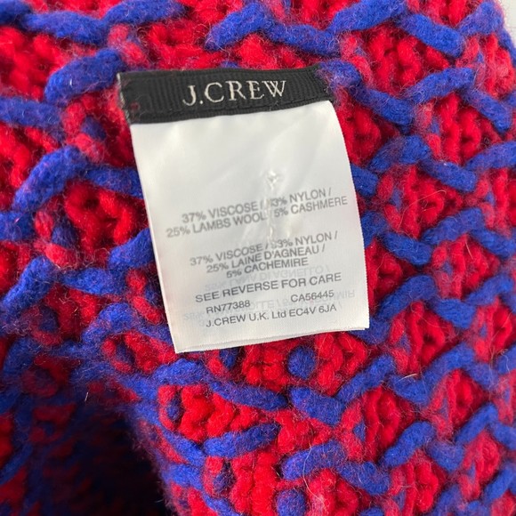 J Crew Wool Cashmere Blend Cherry Red & Cobalt Infinity Scarf - Picture 6 of 7